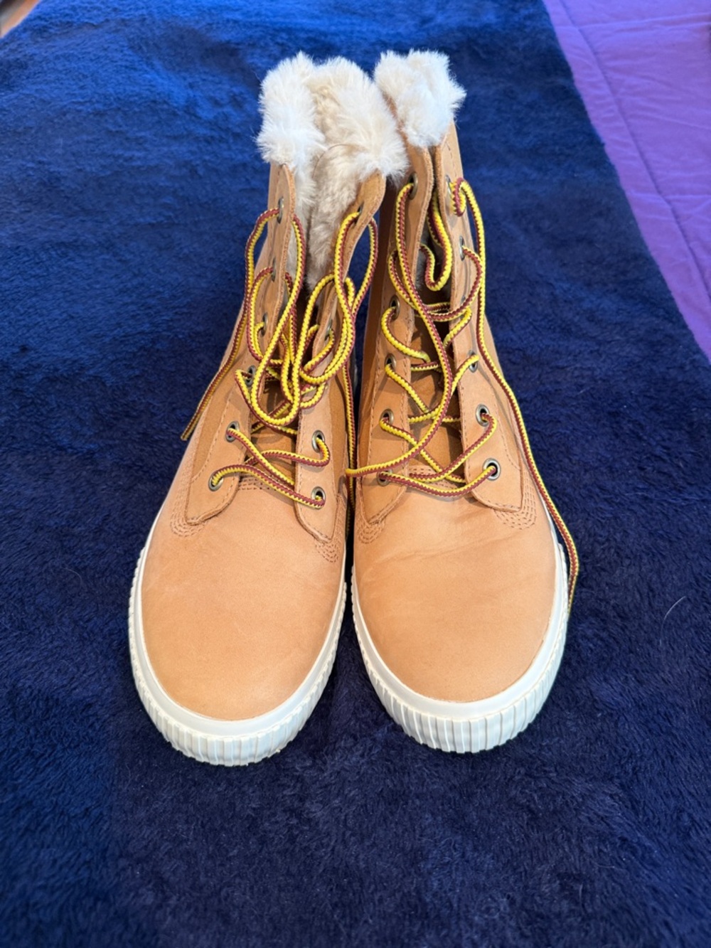 Timberland Tan Lace-Up Fur-Trim Boots
